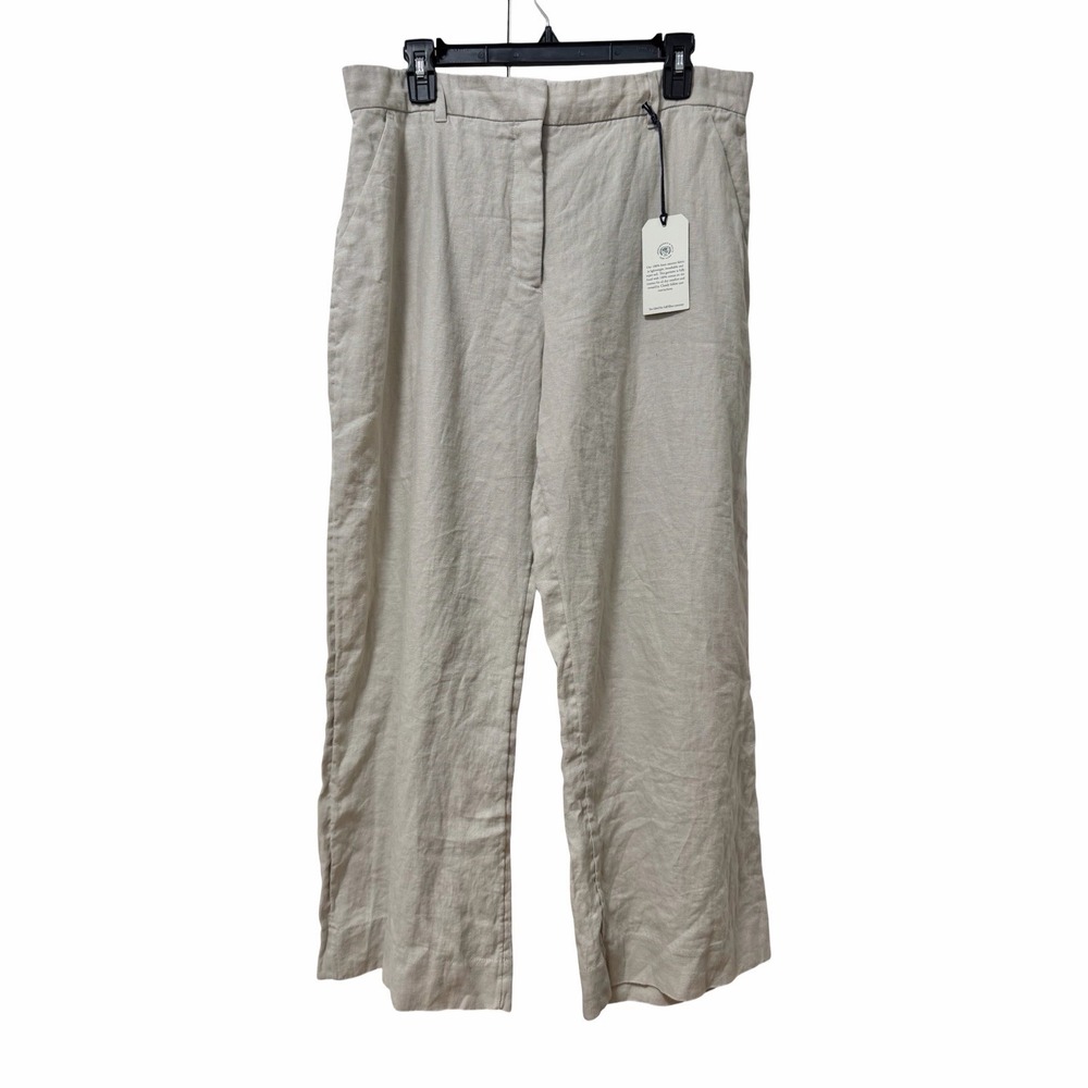 Abercrombie & Fitch Womens Linen Straight Leg Pants Size 14/32 SHORT Ivory NEW